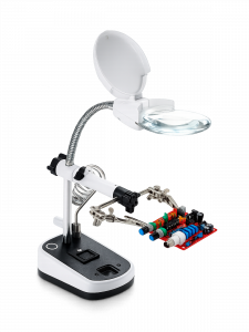 Третья рука для пайки с подсветкой , универсальный держатель на подставке с лупой 2 руки OT-INL44